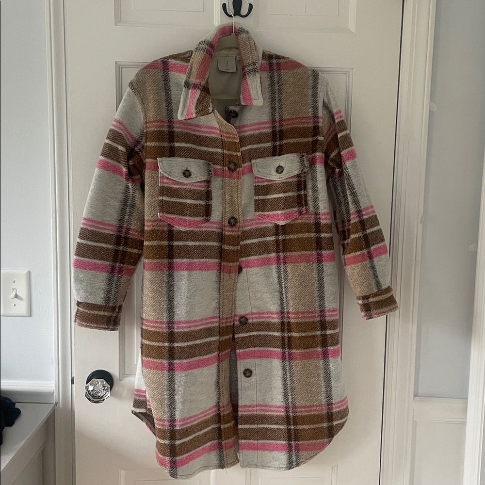Joie Pink and Brown Plaid Coat